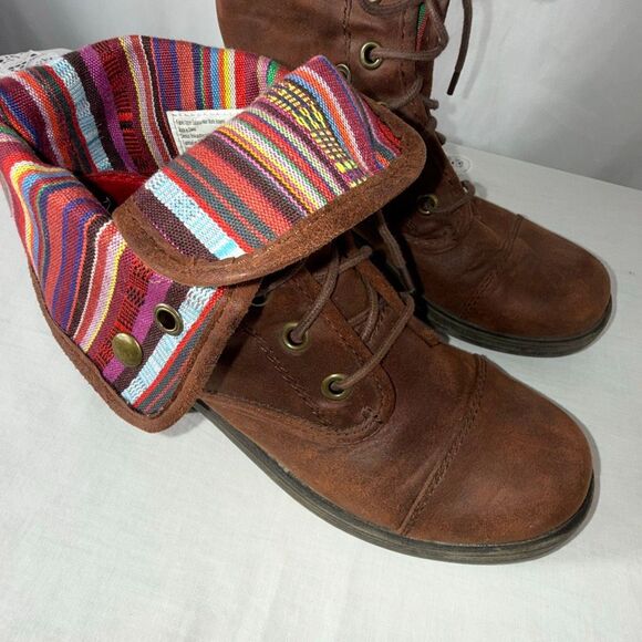 American Eagle Boho Fold-Over Combat Boots Women’s 8 Brown Faux Leather Aztec Wo - Picture 1 of 14